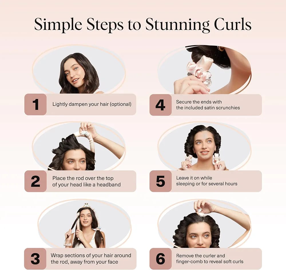 Satin Heatless Hair Curler Set - Beautiful Curls Overnight Without Heat Damage | Professional Curling Rod with Scrunchies