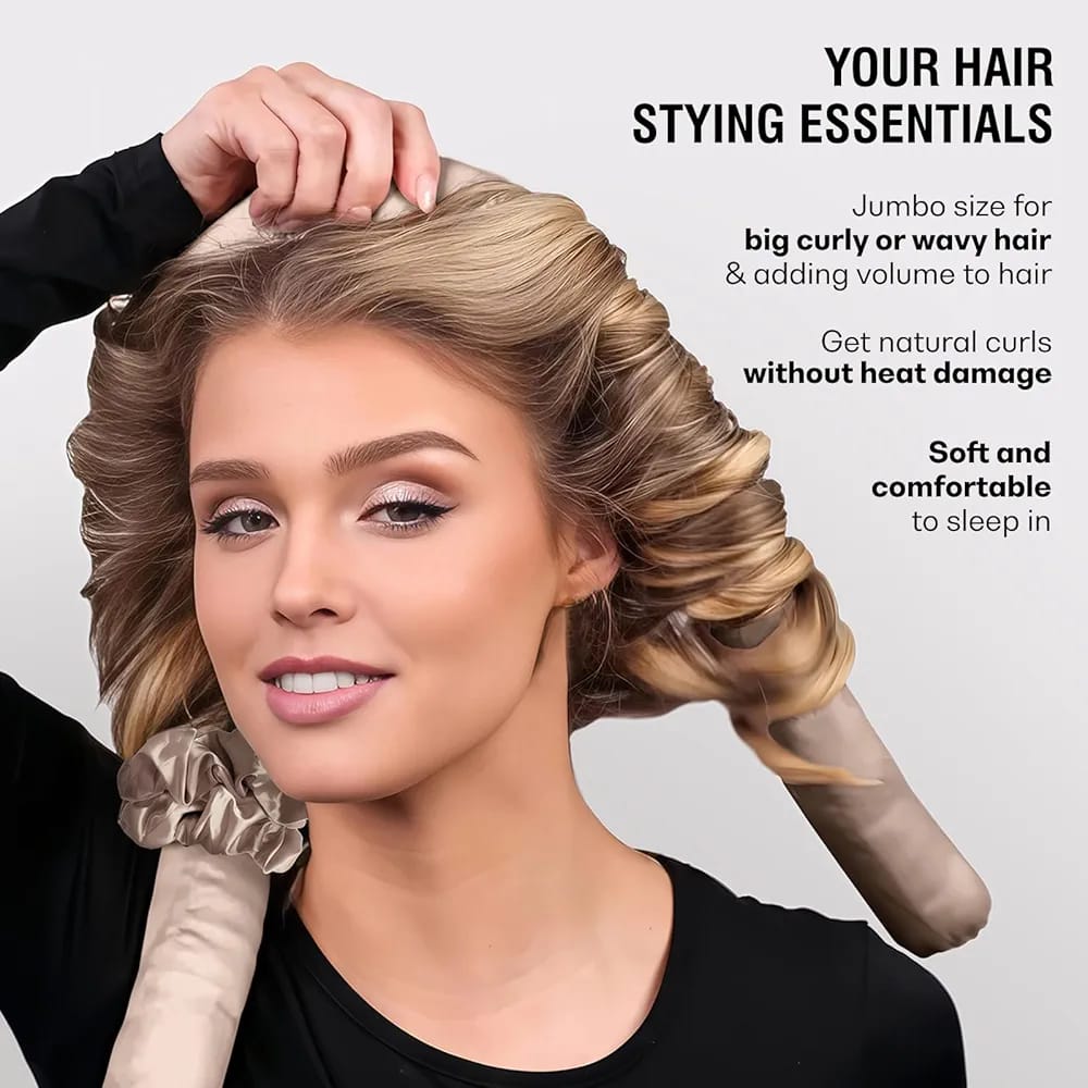 Satin Heatless Hair Curler Set - Beautiful Curls Overnight Without Heat Damage | Professional Curling Rod with Scrunchies